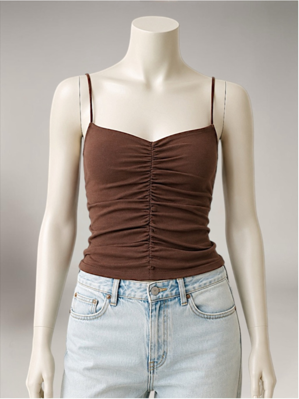 Zara Brown Ruched Spaghetti Strap Tank Top - Picture 2 of 10